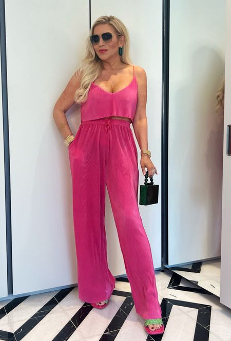 Date Night or Vacation Dinner Outfit
Pink Plisse Hot Pink Cami Crop Top & Wide Leg Pants Matching Set - Wearing a 6

#LTKfindsunder50 #LTKover40 #LTKfindsunder100