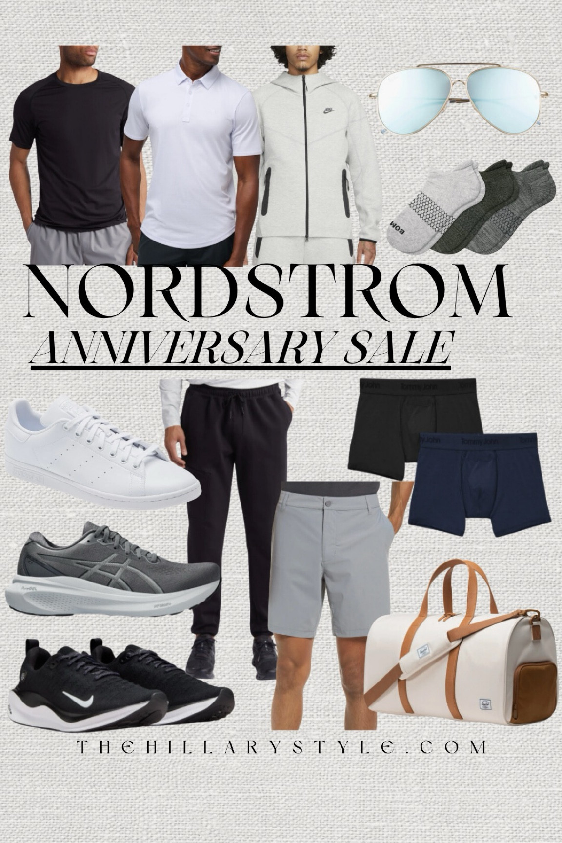Nordstrom Anniversary Sale Athleisure Finds for Him: sale finds for casual wear, golf, and working out. Joggers, shorts, duffle bag, running shoes, sneakers, polo shirt, sweatshirt, hoodie, athletic shirt, socks, aviator sunglasses. Nike, Adidas, ASICS, Zella, RayBan, Herschel.

#LTKFitness #LTKxNSale #LTKMens