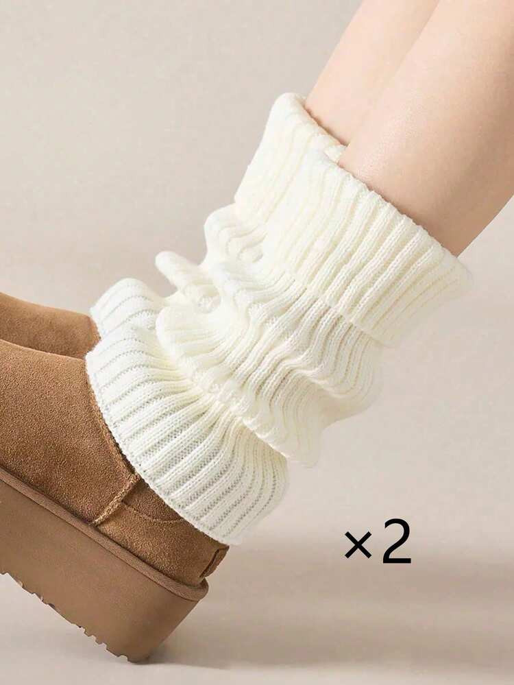 1 Pair Women's Knitted Leg Warmers, White, Warm And Comfortable For Autumn/Winter | SHEIN