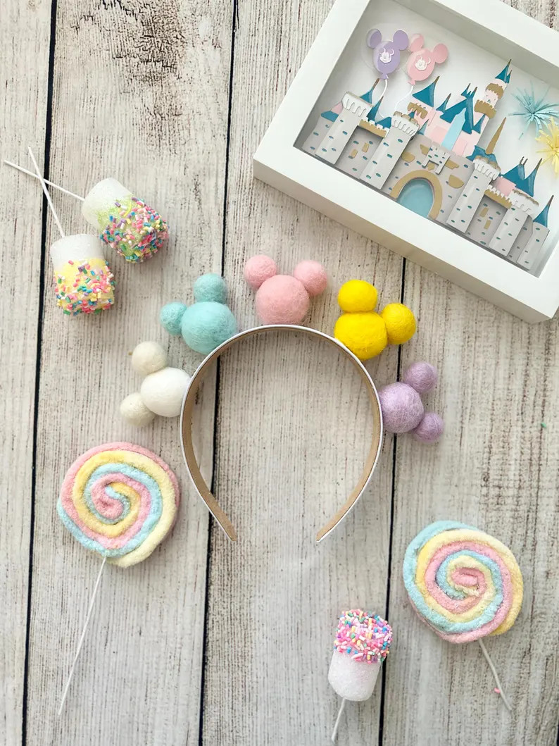 Rainbow Pastels Wool Felted Mouse Ears Headband | Pink Aqua Lavender Yellow | Lightweight | Rever... | Etsy (Global)