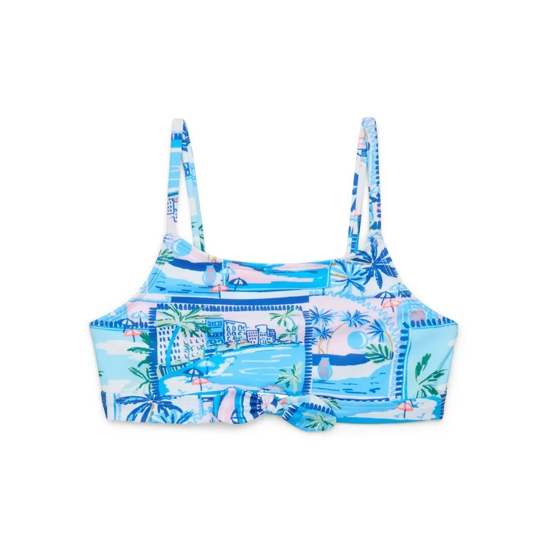 Wonder Nation Girls Paradise Print Tie-Front Bikini Top and Bottoms Swimsuit Set with UPF 50, 2-P... | Walmart (US)