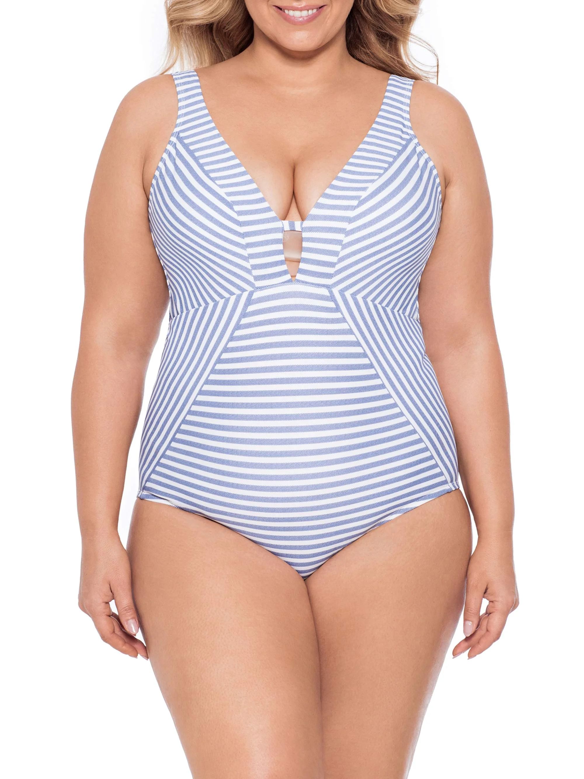 Time and Tru Women's Plus Size Mini Stripe One Piece Swimsuit | Walmart (US)