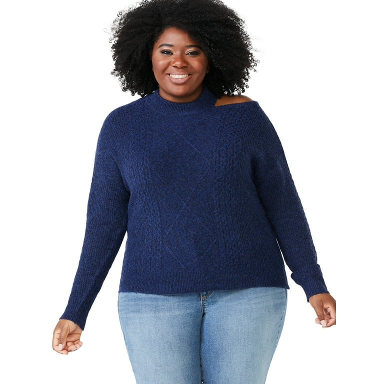 Sofia Jeans by Sofia Vergara Women's Plus Size Cut Out Cable Sweater | Walmart (US)