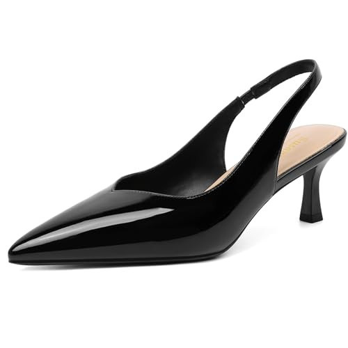 Susanny Black Kitten Heels for Women Closed Toe Heels Pointed Pumps Sexy Slingback Low Heeled Elastic Strap Comfort for Wedding Work Party Evening Prom Formal Dressy Shoes 7.5 | Amazon (US)