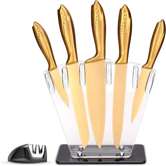 Kitchen Knife Set, 7 Pieces Stainless Steel Kitchen Knife Set with Clear Acrylic Block and Sharpe... | Amazon (US)