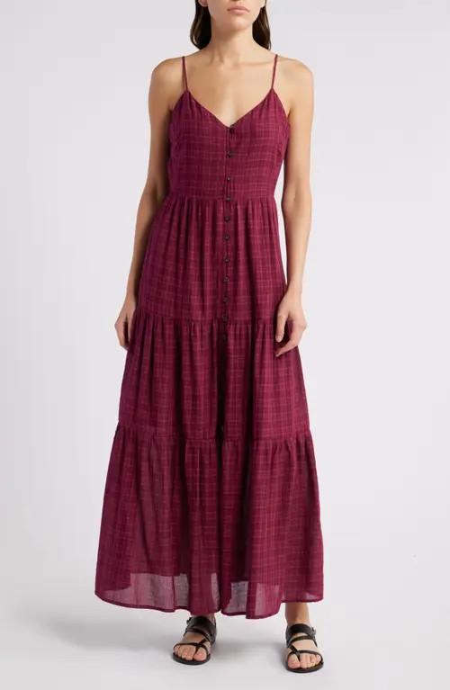 Treasure & Bond Front Button Tiered Maxi Dress in Fuschia Plaid at Nordstrom, Size X-Small | Nordstrom