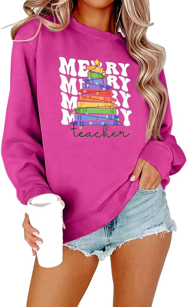 EGELEXY Oversized Christmas Sweatshirt for Women Merry Teacher Outfits Christmas Teacher Pullover... | Amazon (US)