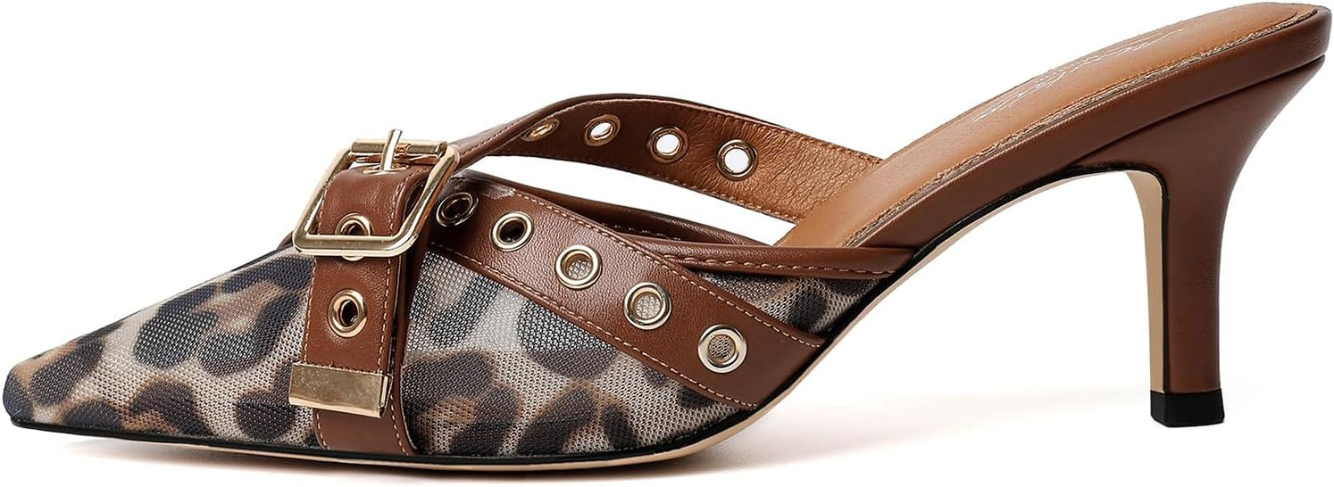 Mostrin Kitten Mules Heels for Women Pointed Closed Toe Heels Vintage Slip on Stiletto Dressy Pum... | Amazon (US)