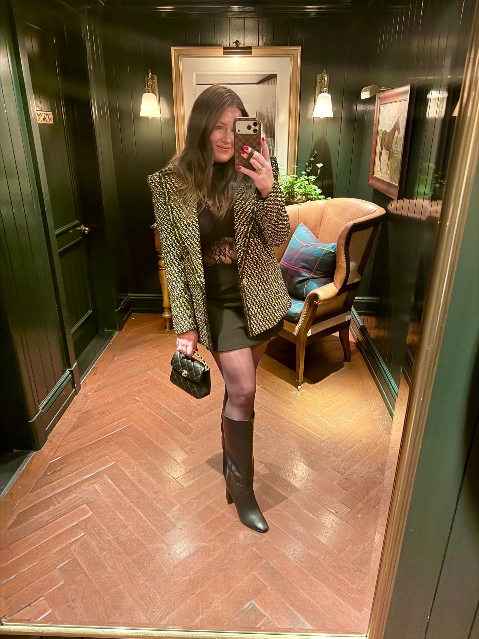 Bronx and Banco
Kacey Gold Sequin Blazer 
Wolford tights
Knee high black leather boot 
Good American black lace bodysuit 
Polo bar NYC

#LTKgrwm #LTKHoliday #LTKootd

#LTKootd #LTKHoliday #LTKgrwm