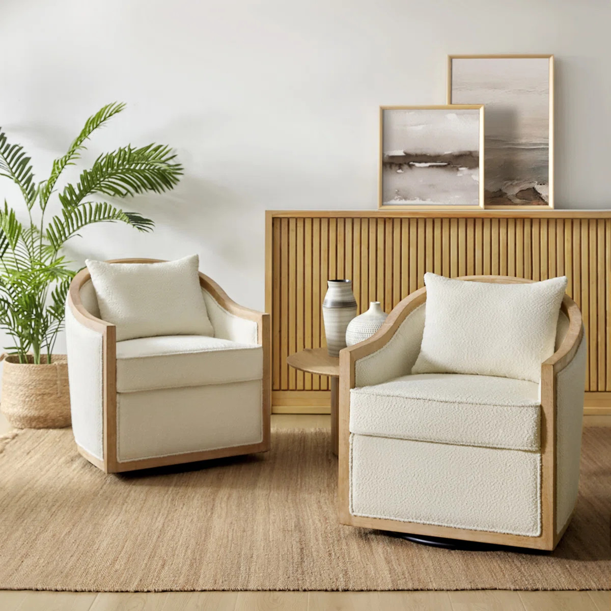 Meredy Jess Modern Farmhouse Edging Swivel Barrel Chair with Toss Pillows (Set of 2) | Wayfair North America