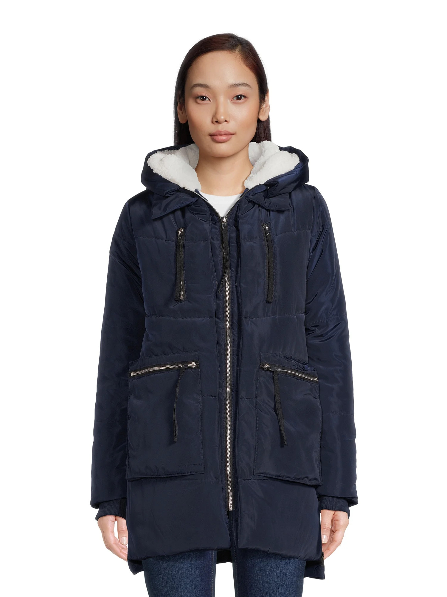 Jason Maxwell Women's Puffer Coat with Faux Sherpa Lined Hood, Sizes S-XL - Walmart.com | Walmart (US)