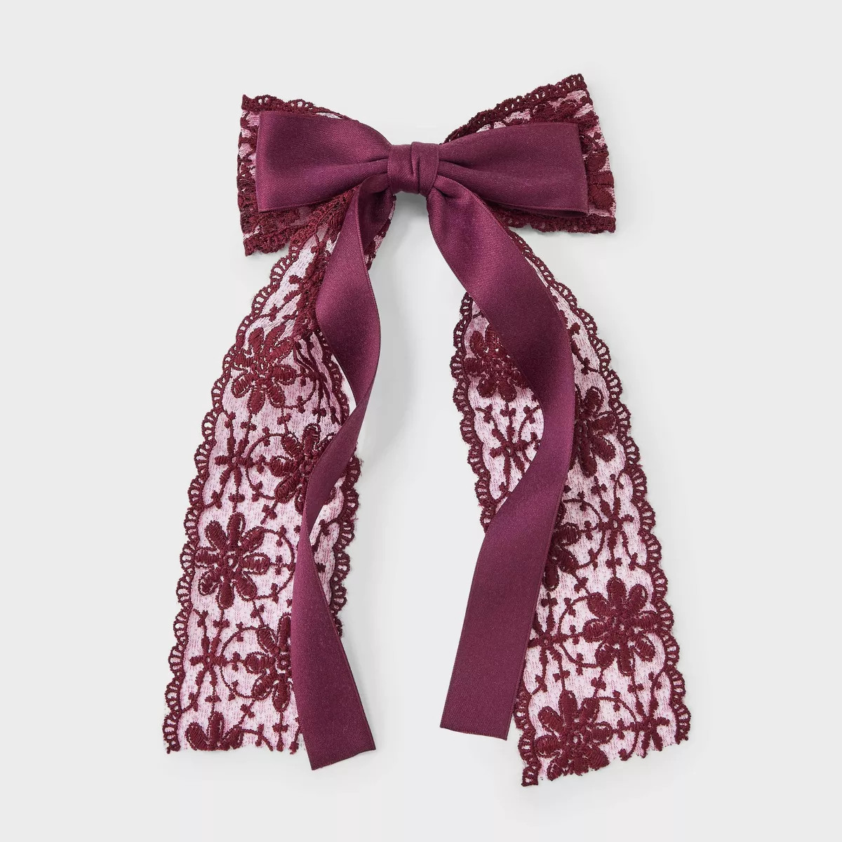 Satin Ribbon/Floral Lace Bow Hair Barrette - Wild Fable™ Burgundy | Target