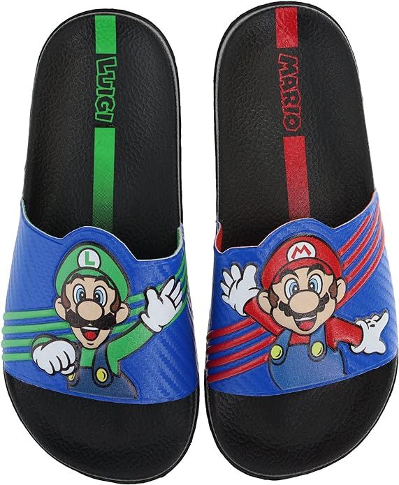 Super Mario Nintendo Sandals, Mario and Luigi Mismatch Slide Sandal, Boys Sizes 12 to 4 | Amazon (US)