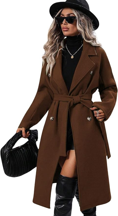 utcoco Womens Long Wool Pea Coat Notched Lapel Double Breasted Trench Coat Winter Warm Overcoat w... | Amazon (US)