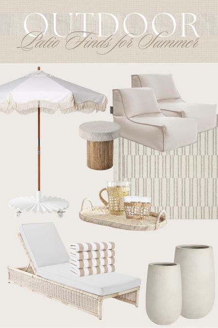 Vibey outdoor summer finds for the patio 🤍

#outdoor #summerfinds #loungechairs #outdoorspace #umbrella #rugs #planters #hosting #serving #patio #loungechairs #clamshellumbrellastand #umbrellastand #pooltowels #aestheticpatio #homedecor 

#LTKSeasonal #LTKFindsUnder100 #LTKHome