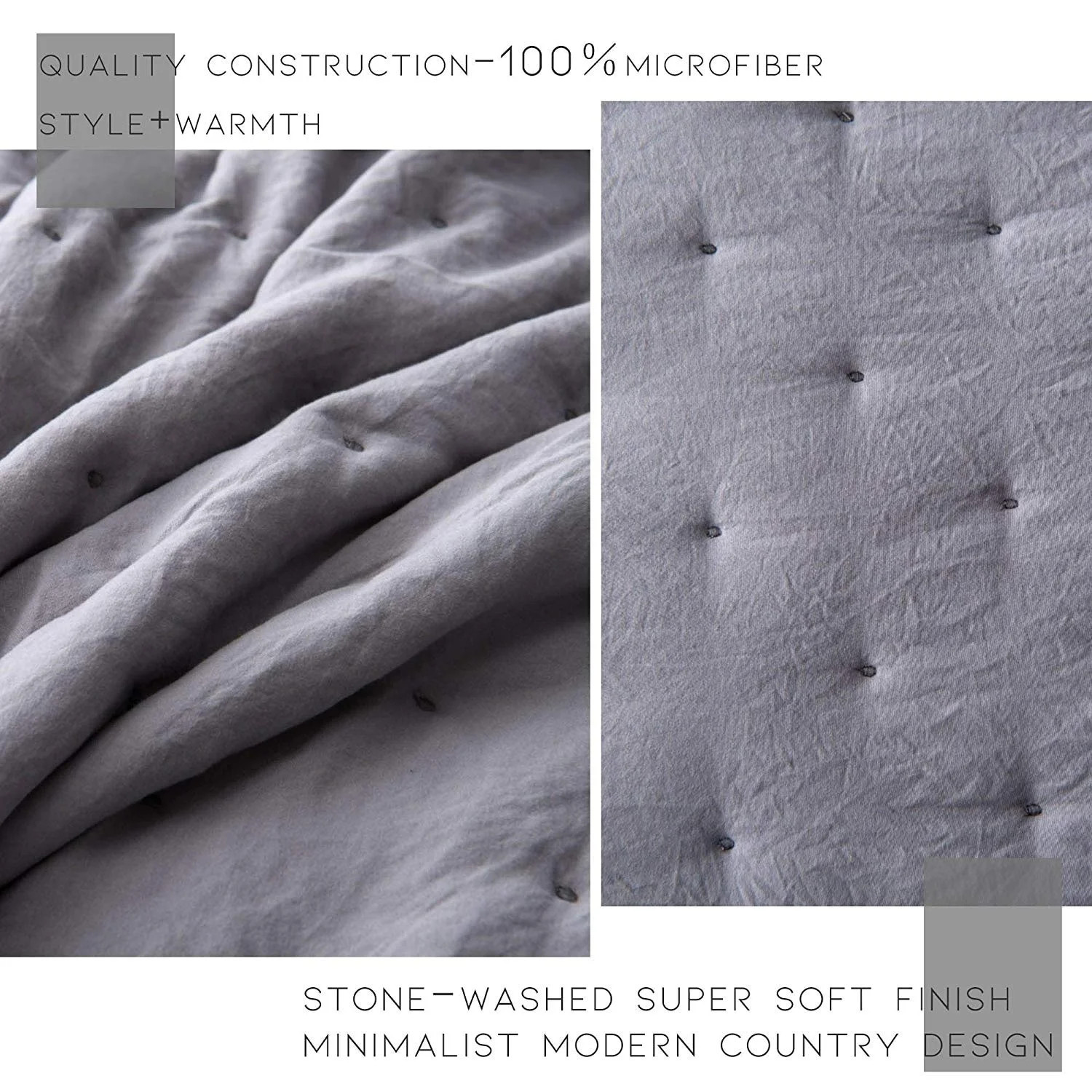 Kasentex  3-Piece Quilt Set Ultra Soft Microfiber Stone-Washed Lightweight All Season Grey Queen | Walmart (US)