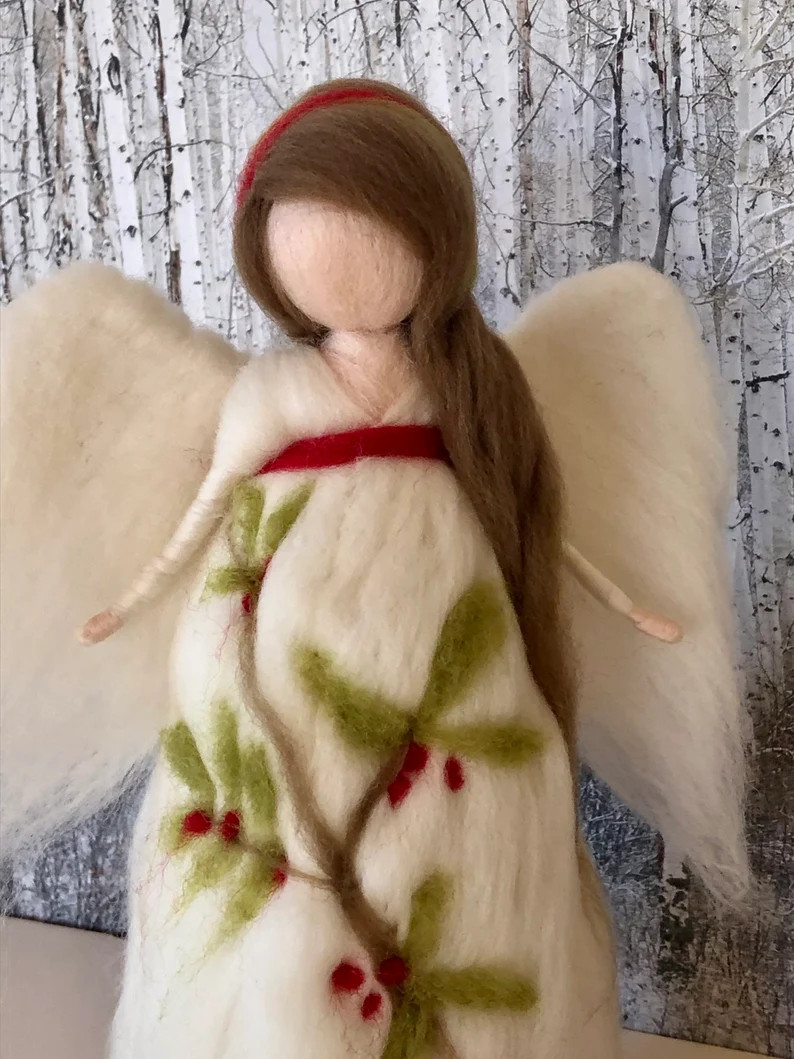 Needle Felt Holly Angel Tree Topper Waldorf Inspired - Etsy | Etsy (US)