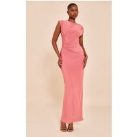 Dusty Pink Double Layer Slinky Off Shoulder Drape Maxi Dress | PrettyLittleThing US