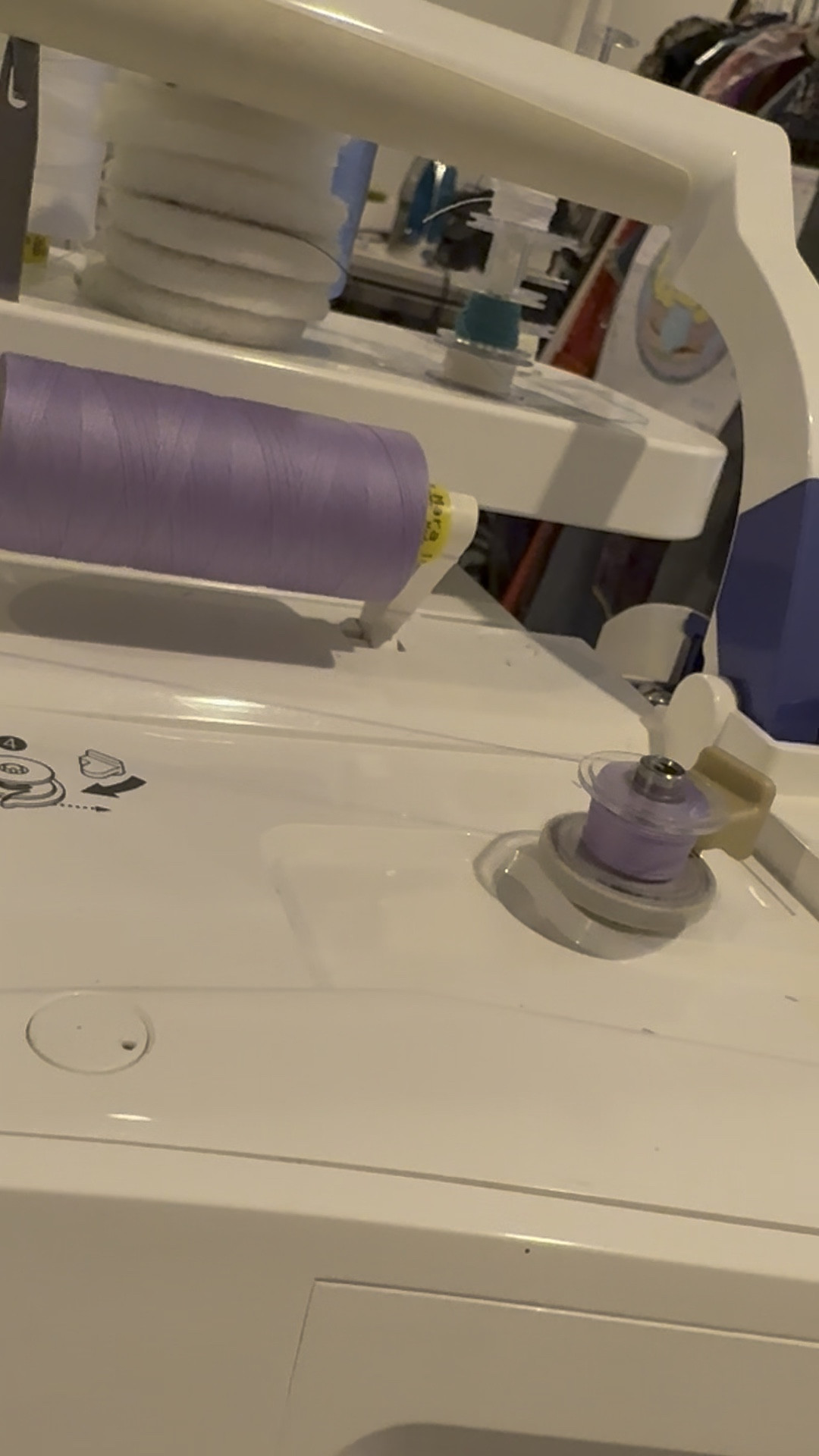 Step 1 in creating anything with your sewing machine... winding a bobbin. You CAN buy pre wound bobbins online, just make sure they are made for your machine! 

#sewingtips #howtosew #beginnersewing 

#LTKOver40 #LTKFamily #LTKHome