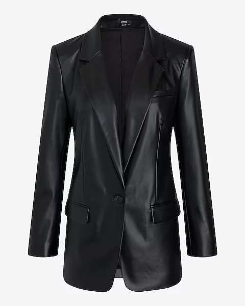 Faux Leather One Button Cinched Boyfriend Blazer | Express