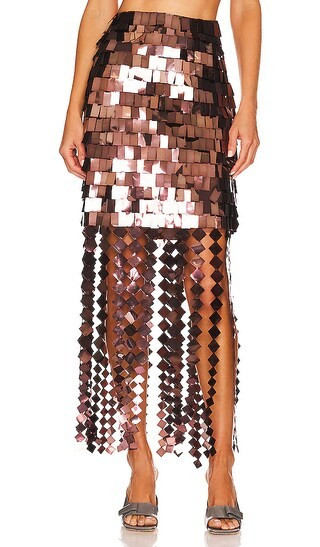 Lucee Sequin Midi Skirt in Chocolate | Revolve Clothing (Global)