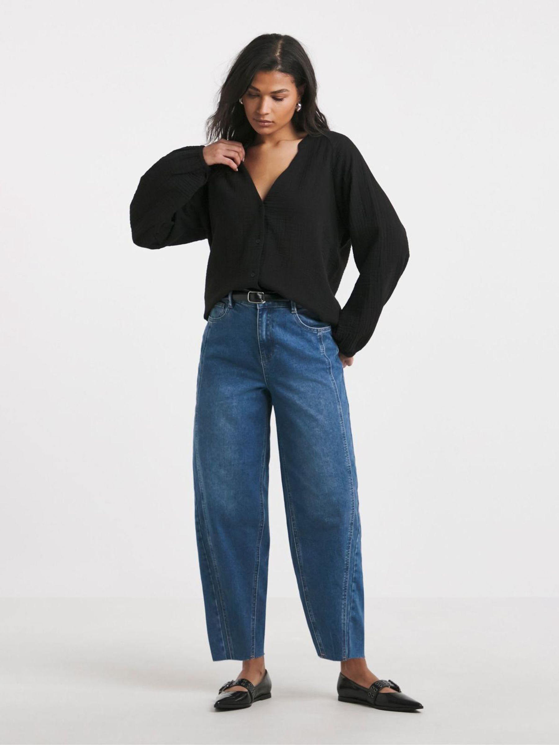 Buy Simply Be Blue Seamed Barrel Leg Jeans from Next Australia | Next AU