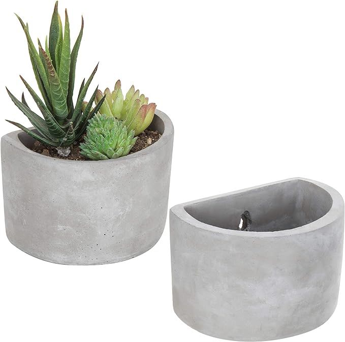 MyGift Set of 2 Wall-Mounted Half Round Miniature Gray Clay Planters | Amazon (US)