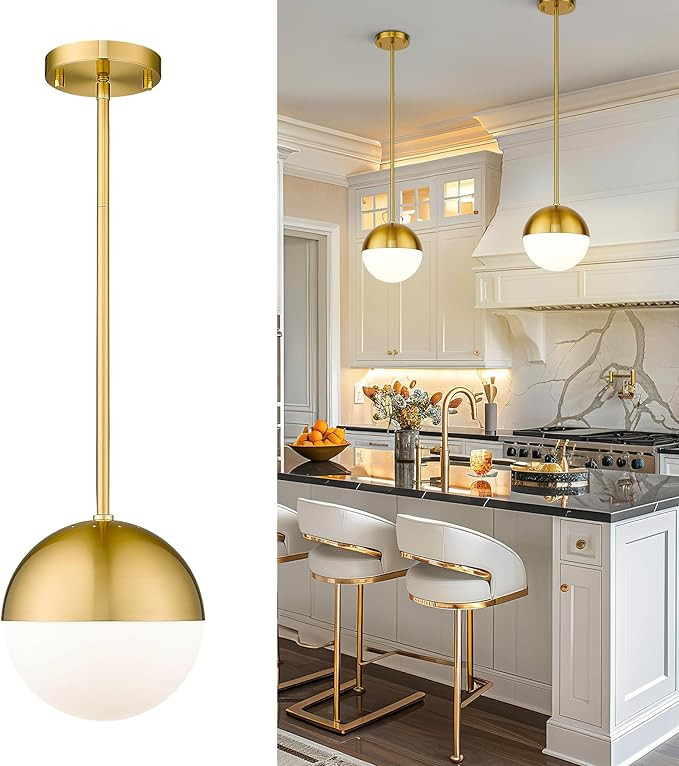 LMS Modern Pendant Lighting Gold Globe Pendant Light Fixture, Mid Century Chandelier One Light Ha... | Amazon (CA)