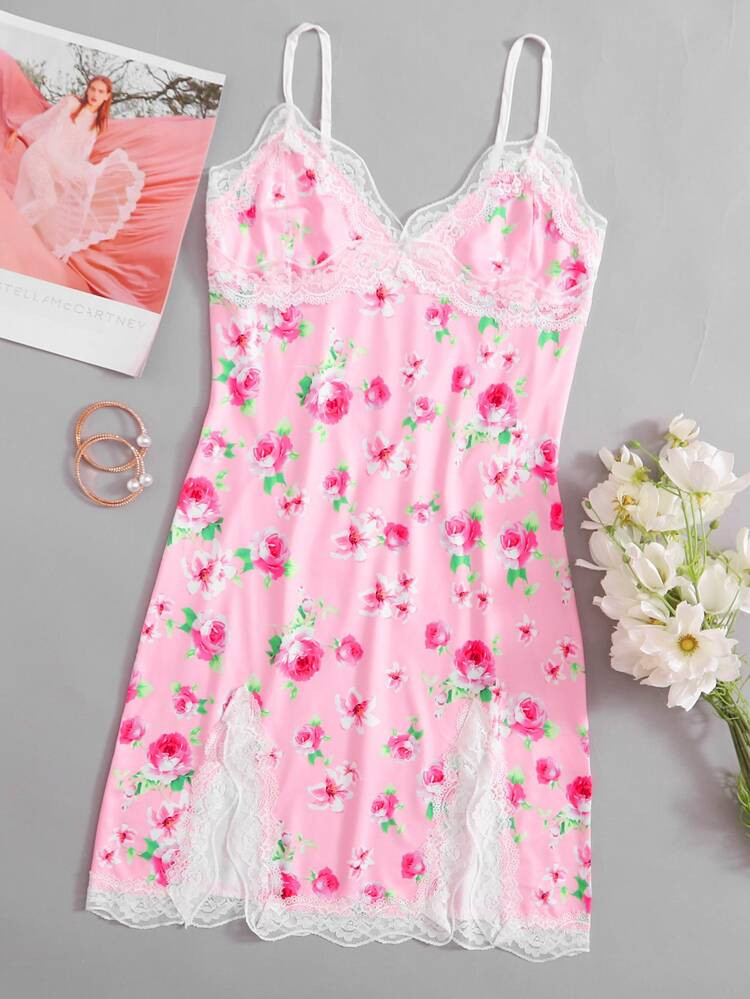 Lace Trim Floral Print Dress | SHEIN