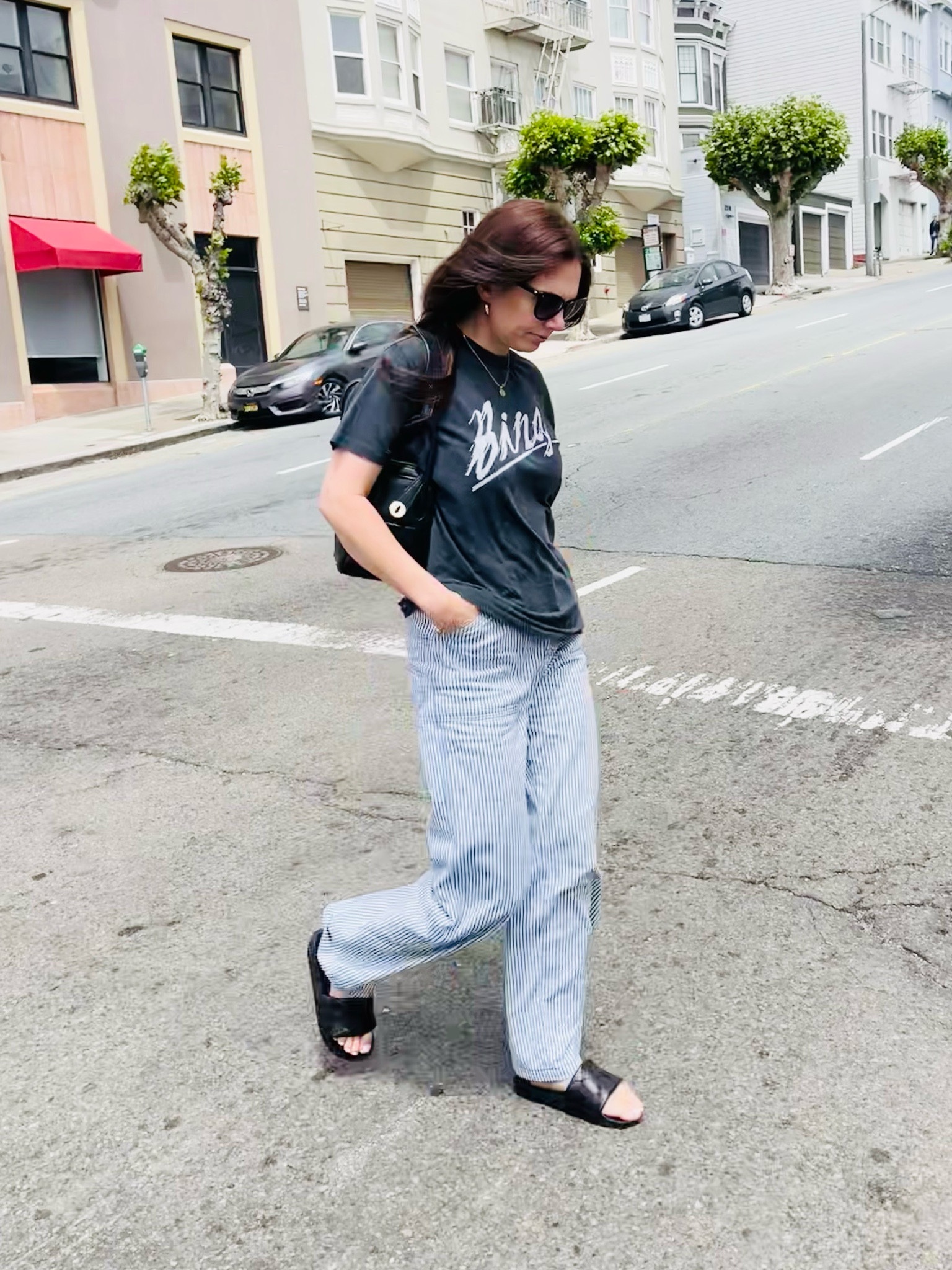 Baggy everything 🥐
Topped with an AnineBing Tshirt (tagged classic tees similar) H&M pinstripe cargo pants , and black wide slides and a black bag ! So comfortable for all the errands 

#LTKFind #LTKshoecrush #LTKstyletip