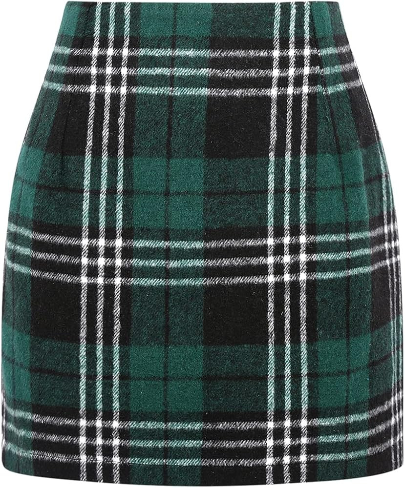 IDEALSANXUN Womens High Waist Plaid Skirt Bodycon Pencil Wool Mini Skirts | Amazon (US)