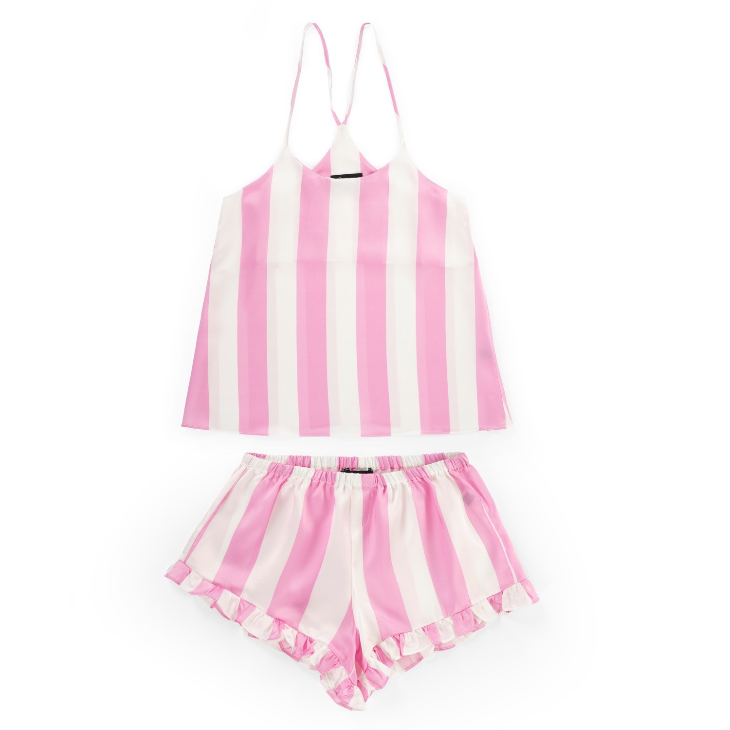 Camisole Set In Pink And White Stripes In Silk | Wolf & Badger