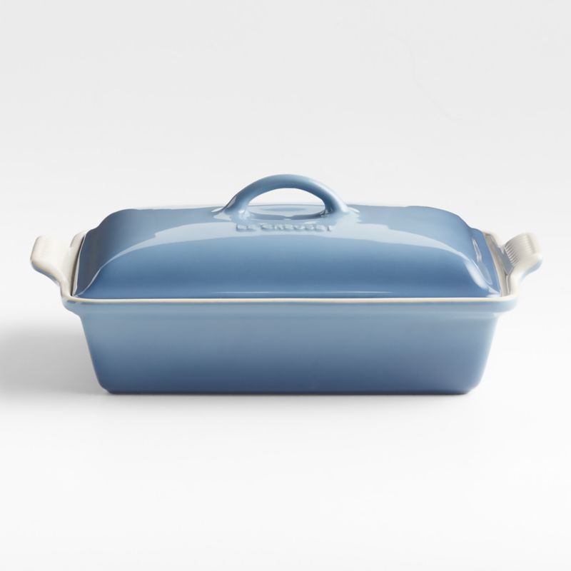 Le Creuset Heritage Covered Rectangular 4-Qt. Chambray Blue Stoneware Ceramic Casserole Dish with... | Crate & Barrel