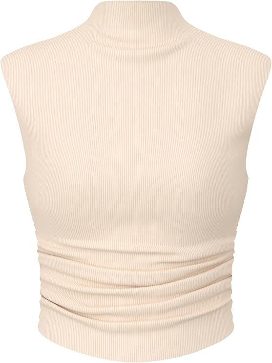 CIDER Women Solid High Neck Sleeveless Ruched Basic Cropped Tank Top Going Out Tops Trendy 2025 S... | Amazon (US)