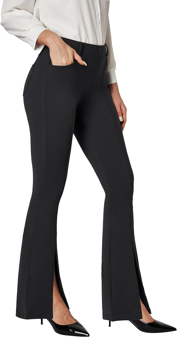 IUGA Dress Pants Women Split Front Flare Leg Work Pants with Pockets High Waist Stretchy Slacks f... | Amazon (US)