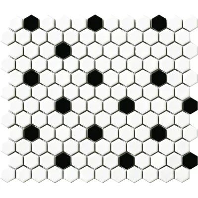 Vintage 1" x 1" Porcelain Mosaic Tile in White/Black Hexagon | Wayfair North America