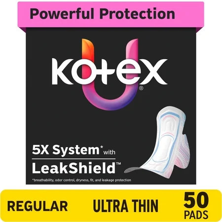 Kotex Ultra Thin Pads with Wings, Regular Absorbency, 50 Count | Walmart (US)