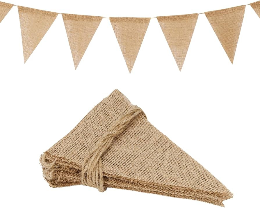 LaRibbons 15 PCS Triangle Burlap Banner, 5x7.5 inches 20.5ft Burlap Pennant Banner Flags for Part... | Amazon (US)