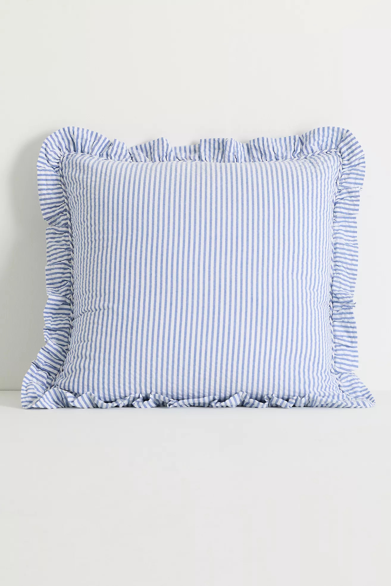 Bridget Cotton Yarn-Dyed Seersucker Ruffle Cushion | Anthropologie (UK)