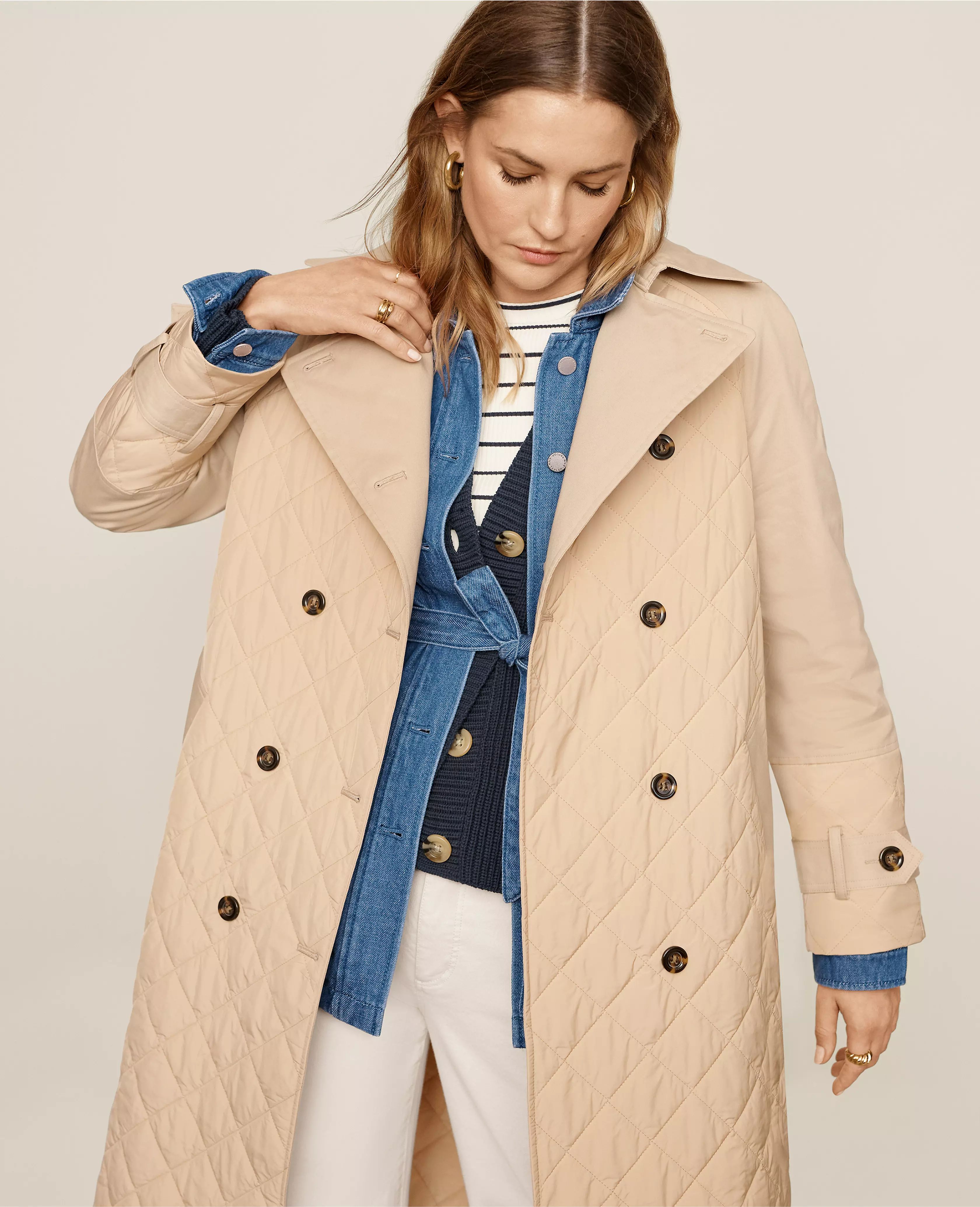 AT Weekend Quilted Mixed Media Trench Coat | Ann Taylor (US)