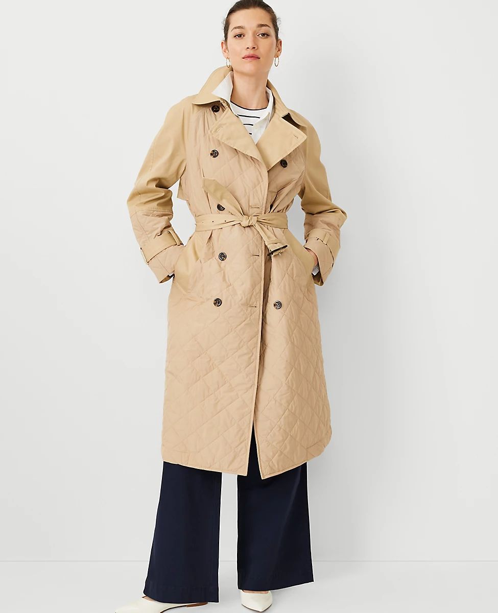 AT Weekend Quilted Mixed Media Trench Coat | Ann Taylor (US)