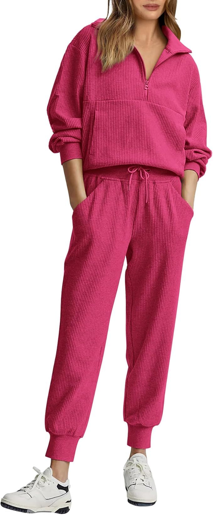 BTFBM Women's 2 Piece Tracksuit Fall Outfits 2024 Long Sleeve Half Zip Sweatshirt Sweatpants Loun... | Amazon (US)