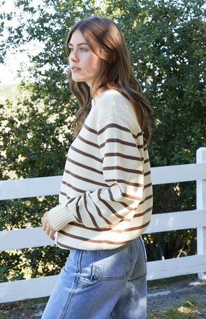 John Galt Cream & Brown Brianna Thin Striped Sweater | PacSun