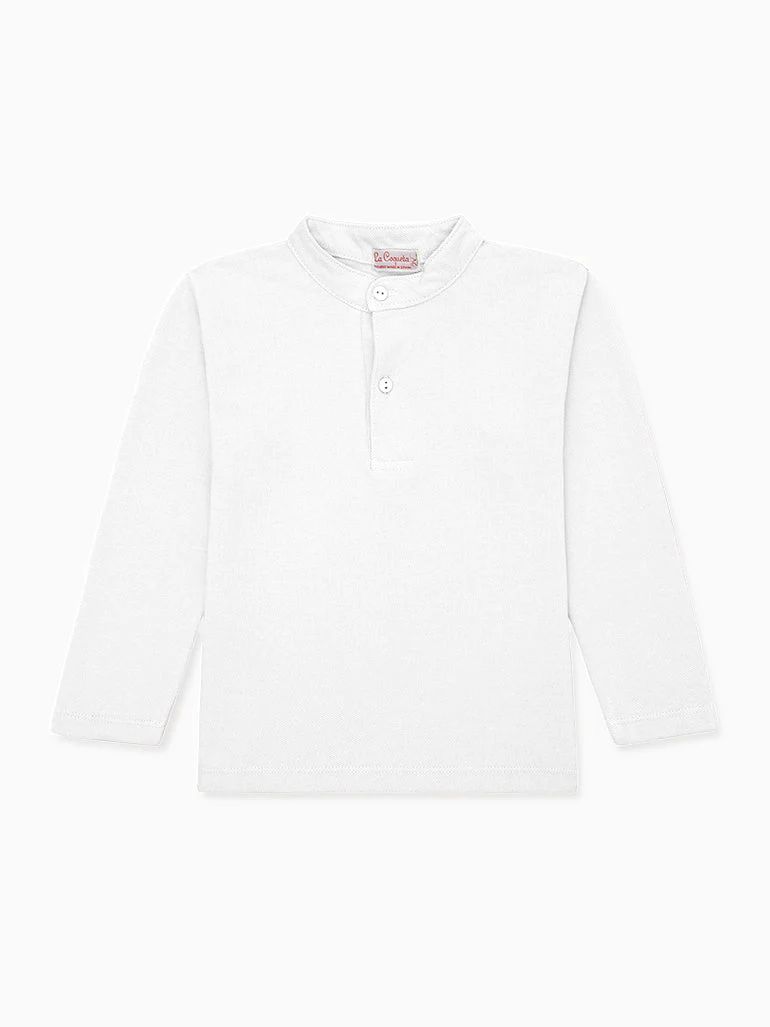 White Alcomo Long Sleeve Boy Polo Shirt | La Coqueta (US)