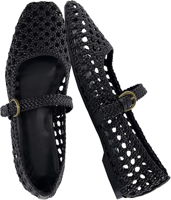 CUSHIONAIRE Weston Women’s Hand Woven Dressy Ballet Flats – Faux Leather Mary Jane with Adjus... | Amazon (US)