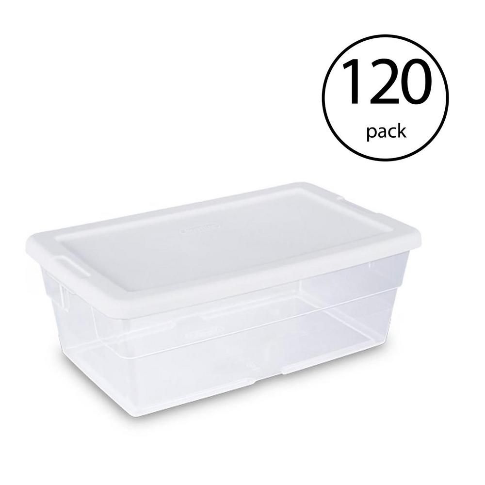 Sterilite 6 Quart Clear Stacking Closet Storage Tote Container w/ Lid (120 Pack) | The Home Depot