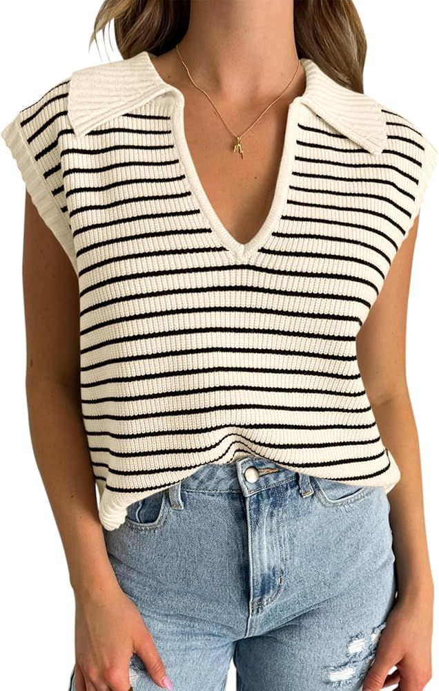 Amazon.com: Yousify Spring Tops for Women 2024 Trendy Basic Sweater Vests Loose Fit V Neck Tanks ... | Amazon (US)