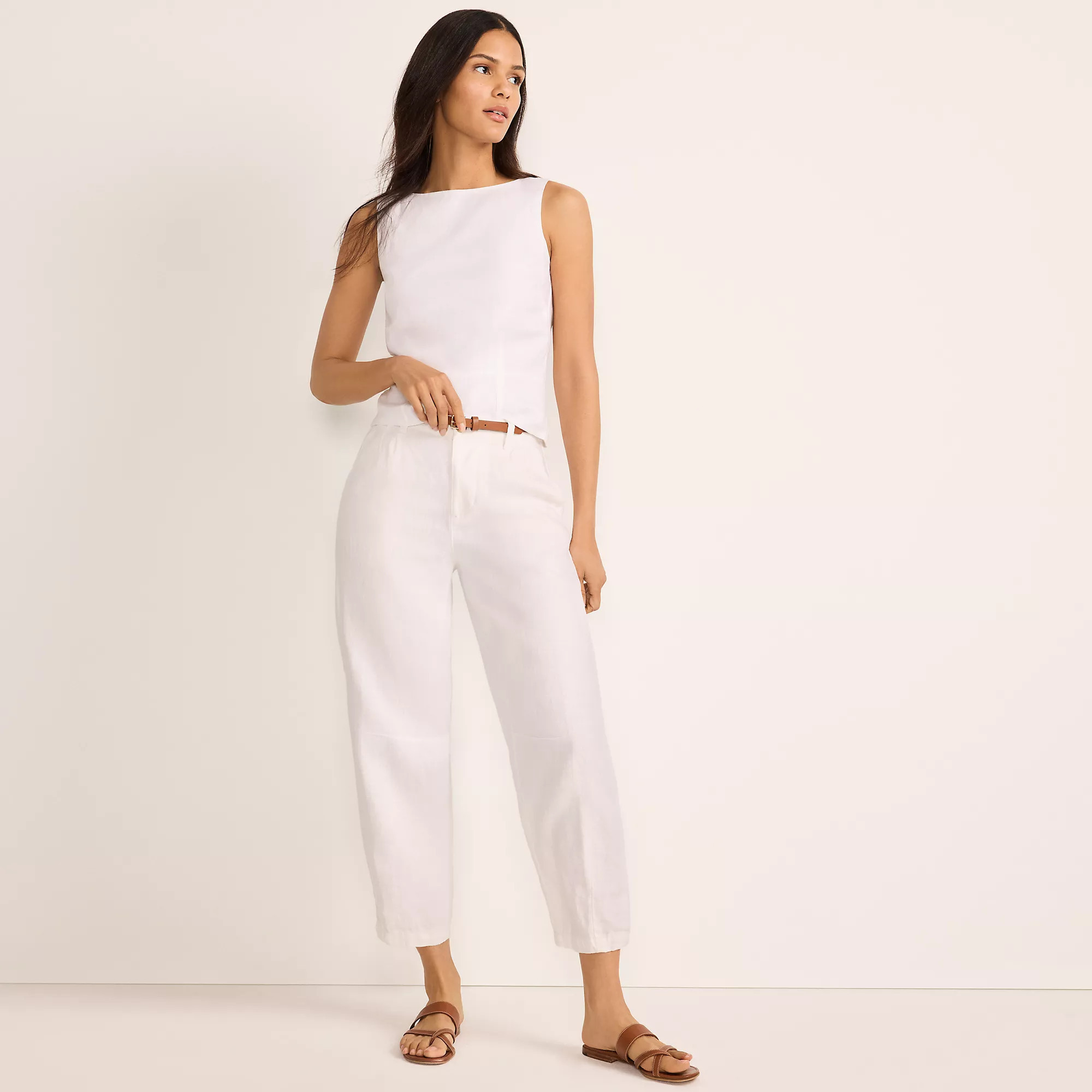 Women's Linen High Rise Pleated Barrel Leg Ankle Pants | Lands' End (US)