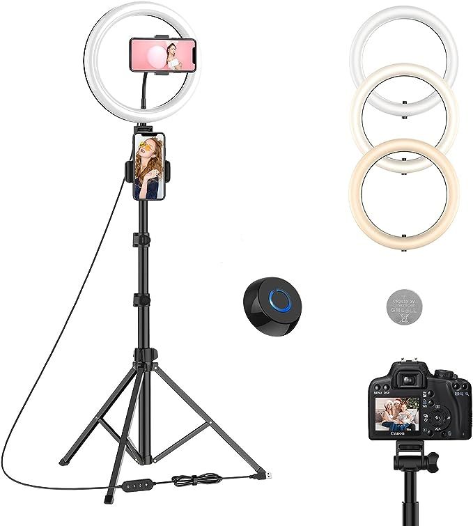 10" Led Ring Light with Tripod Stand 67" and 2 Phone Holders, Phone/Camera Tripod with Wireless R... | Amazon (US)