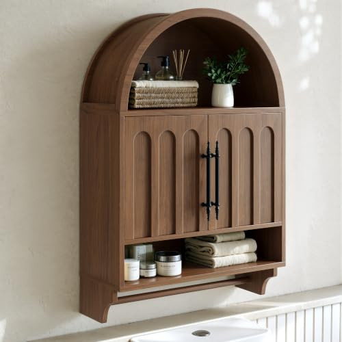 Evermagin Bathroom Arched Wall Cabinet with Adjustable Shelf & Towel Bar | Amazon (US)